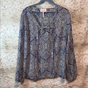 Laundry by Shelli Segal Blue and White Bohemian Blouse M